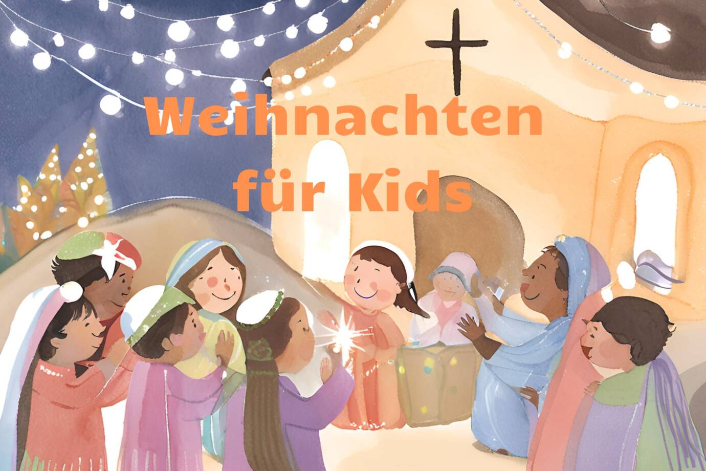 Kinder feiern Weihnachten in einer Kirche
