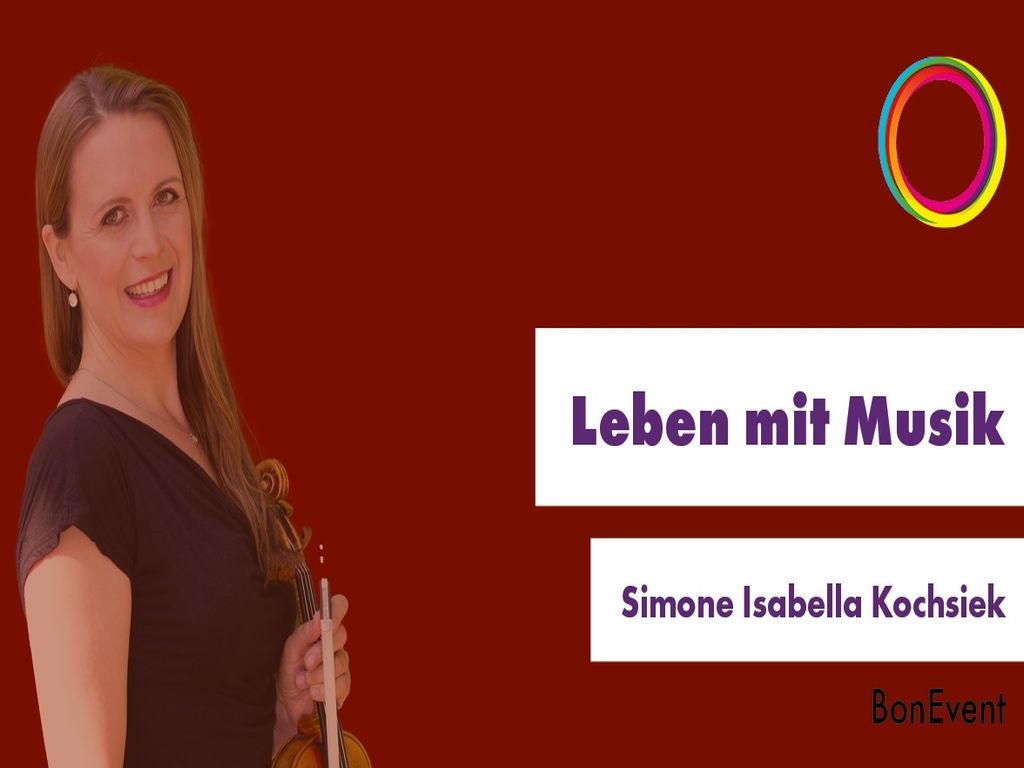Frau mit Geige und Schriftzug Leben mit Musik